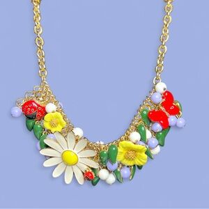 TALBOTS Garden Flower Bib Necklace Daisy Lady Bug Butterfly 17-20” Retail $89.50